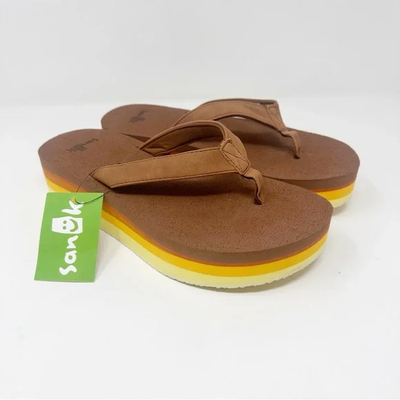 Sanuk Stacker Platform Flip Flop Sandals - Picture 1 of 10